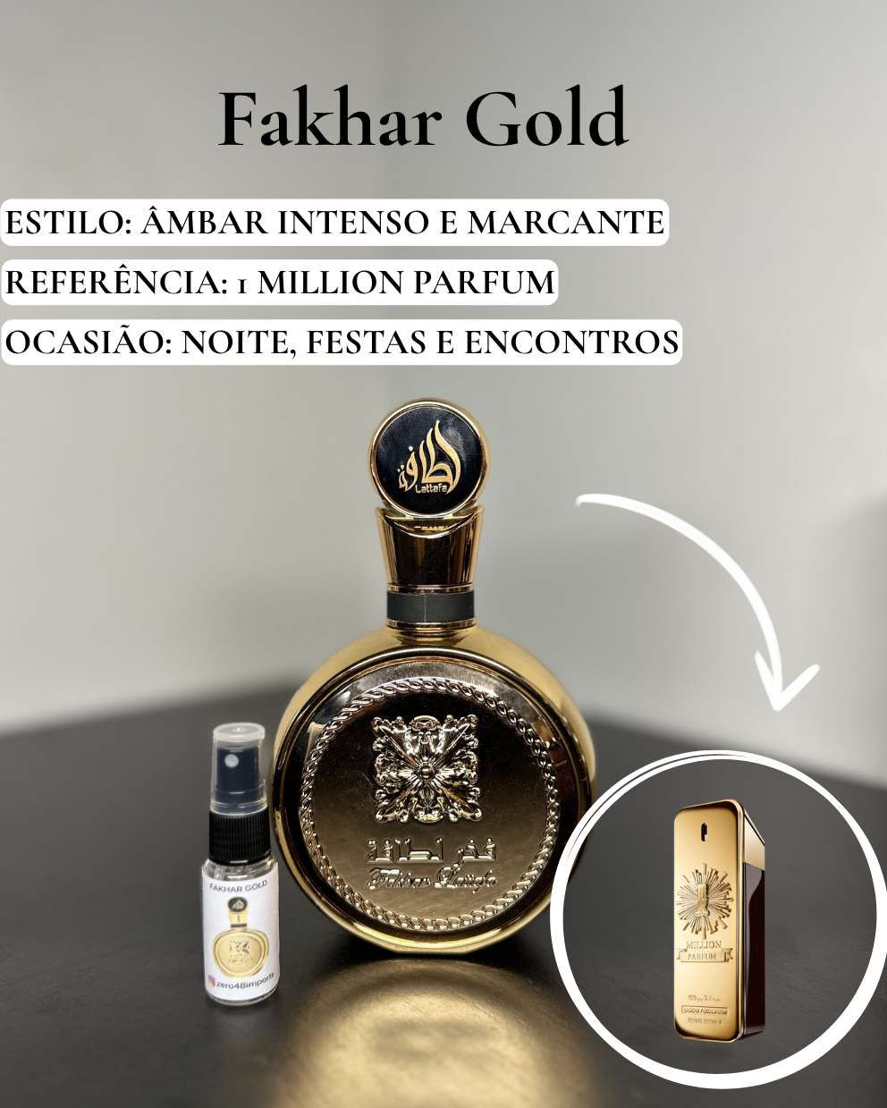 Decant Fakhar Gold Lattafa Perfume Masculino — 3ml ou 5ml