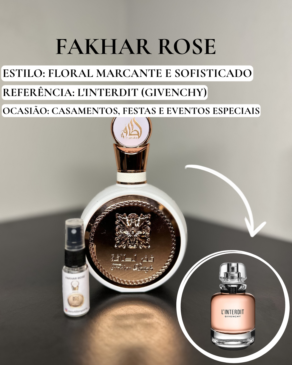 Decant Fakhar Rose Lattafa Perfume Feminino — 3ml ou 5ml