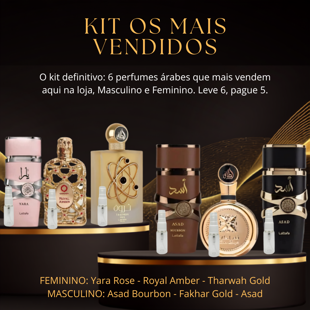 Kit Os Mais Vendidos Decants — 6 Perfumes Árabes (3ml ou 5ml)