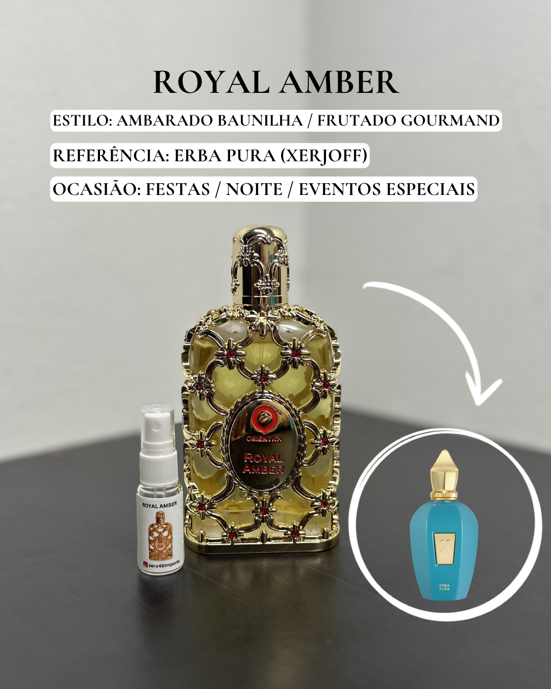 Decant Royal Amber Orientica Perfume Feminino — 3ml ou 5ml